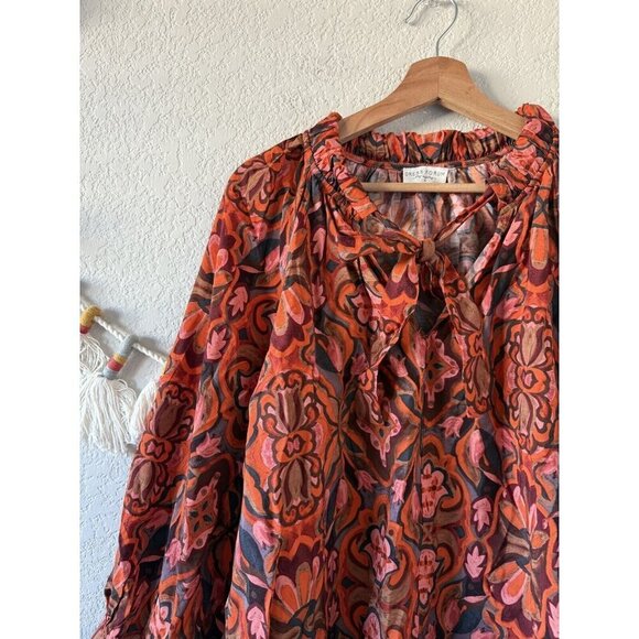 Dress Forum Los Angeles Paisley Floral Tie Front Tropical Top Boho Peasant S - Picture 3 of 9